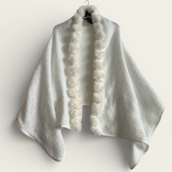 INC International Concepts Jackets & Blazers - Elegant White Faux Fur Trim Shawl